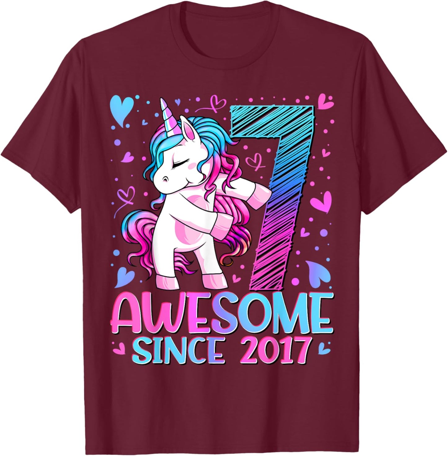 7 Years Old Flossing Unicorn Gifts 7th Birthday Girl Party T-Shirt - T-Shirt | Maroon