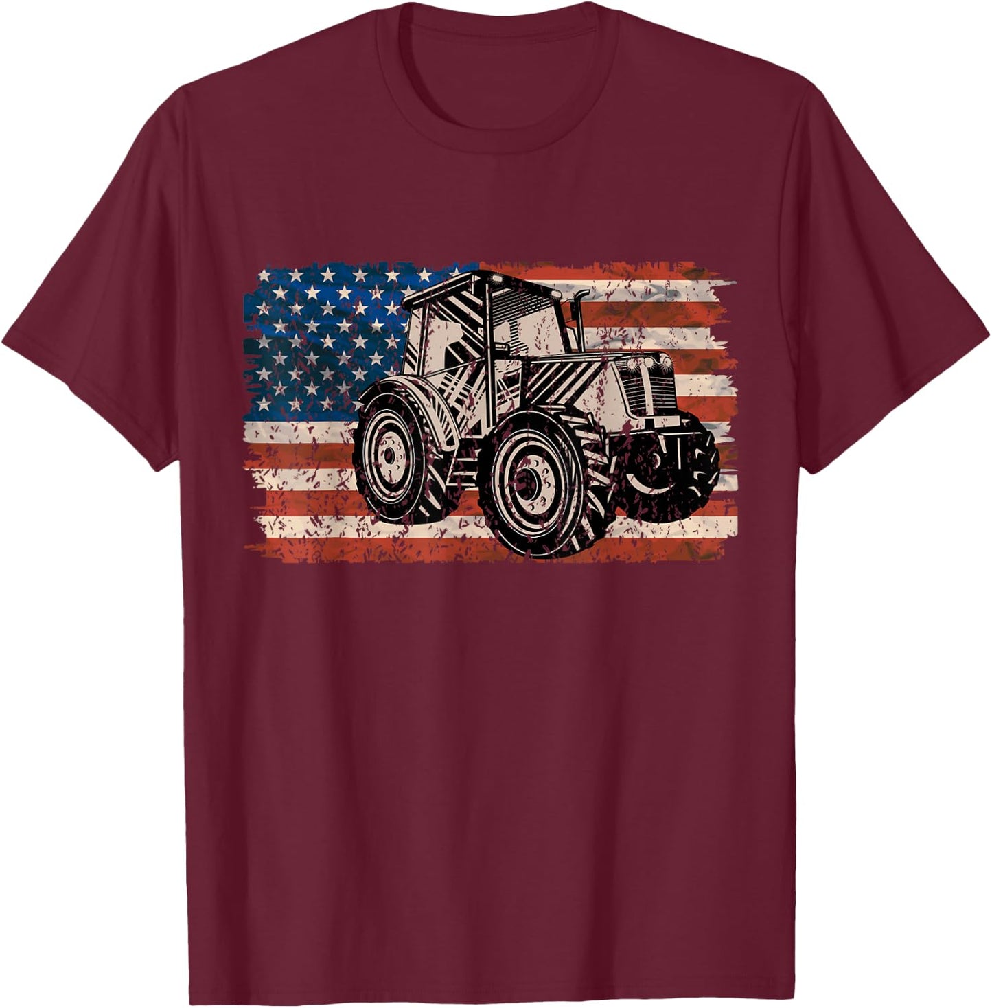 Farmer Farm Tractor American Flag Patriotic Farming T-Shirt - T-Shirt | Maroon