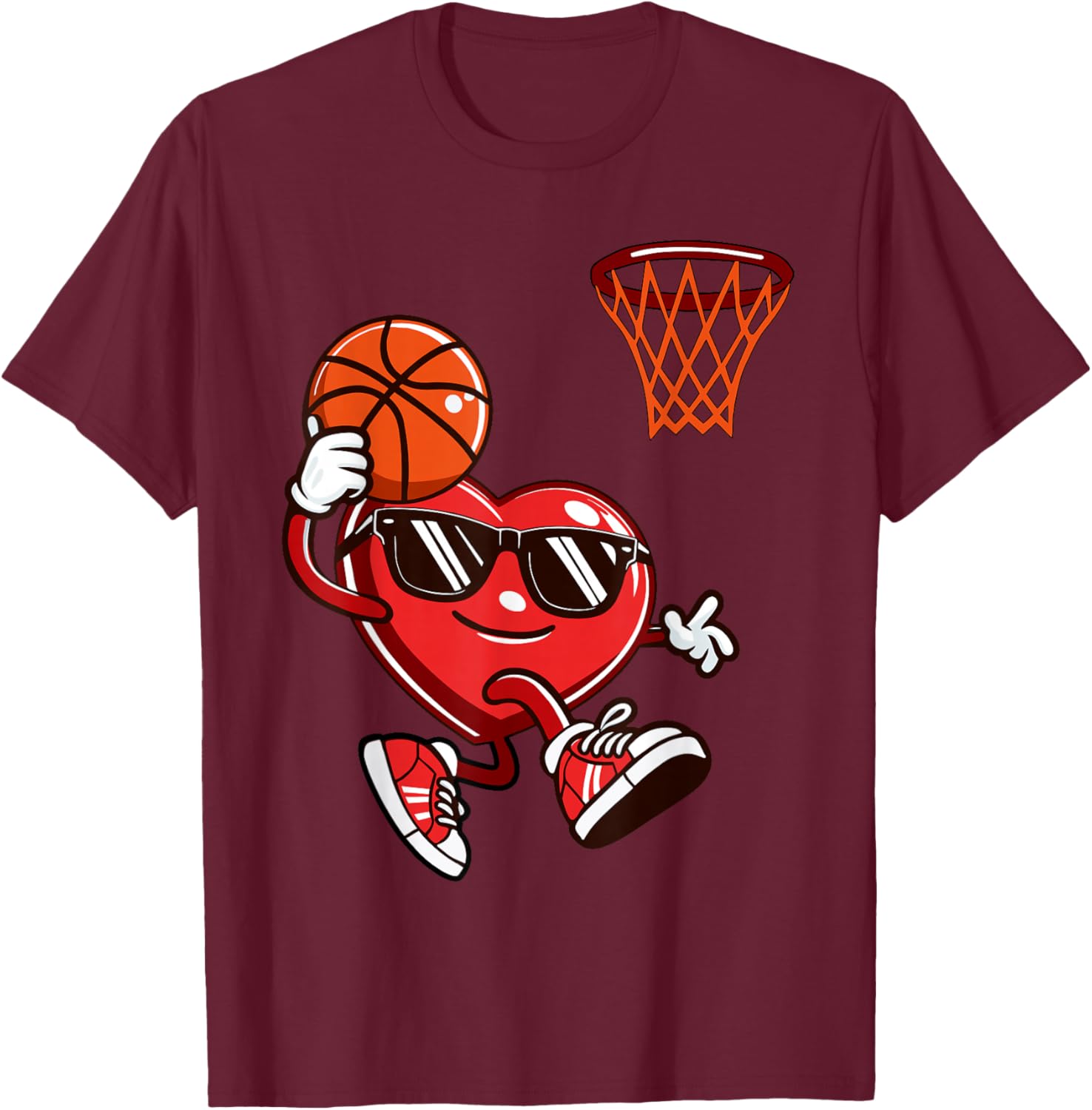 Funny Heart Dunking Basketball Valentines Day Boys Kids T-Shirt - T-Shirt | Maroon