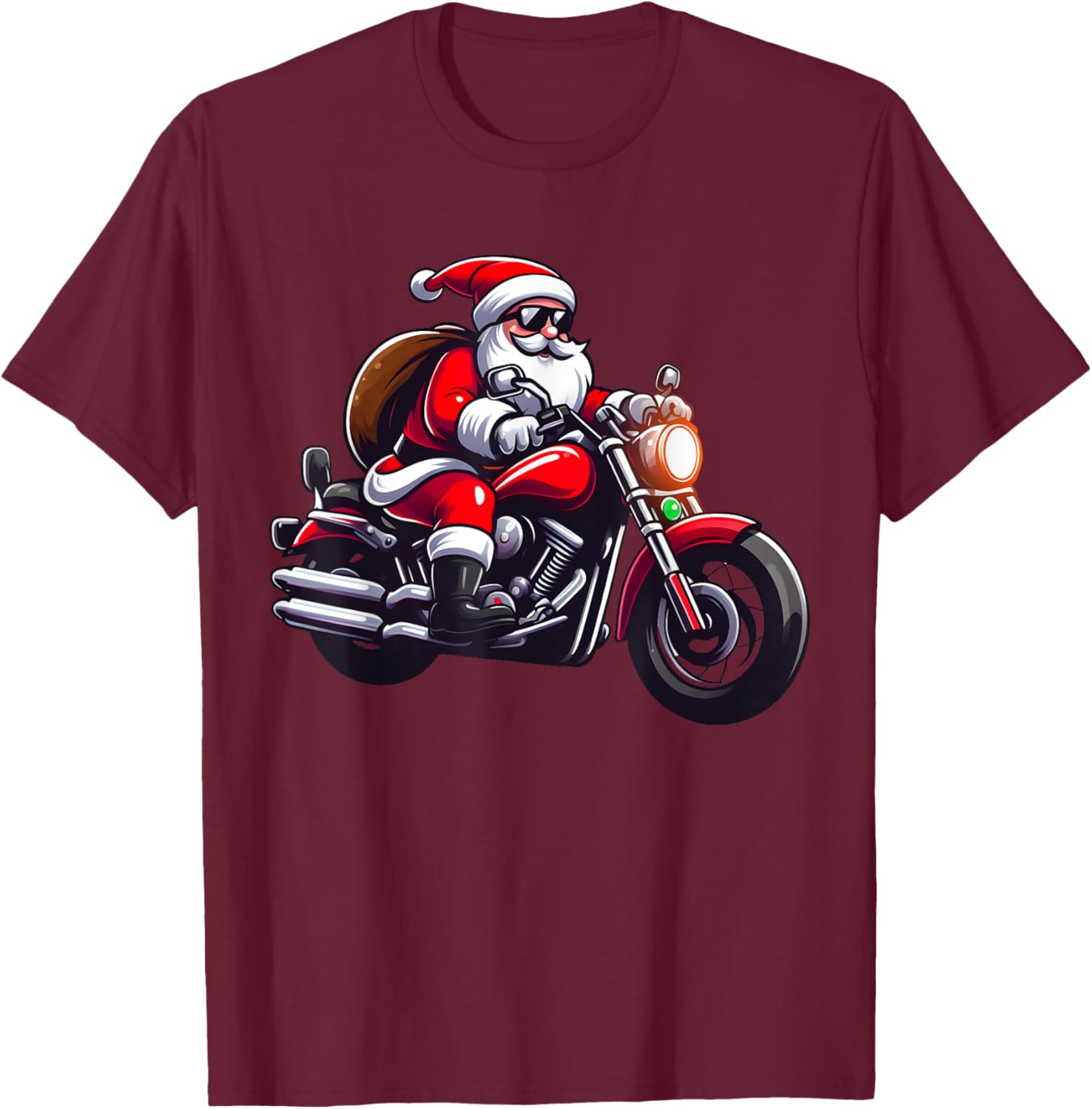 Funny Santa Riding Motorcycle Biker Christmas T-Shirt - T-Shirt | Maroon