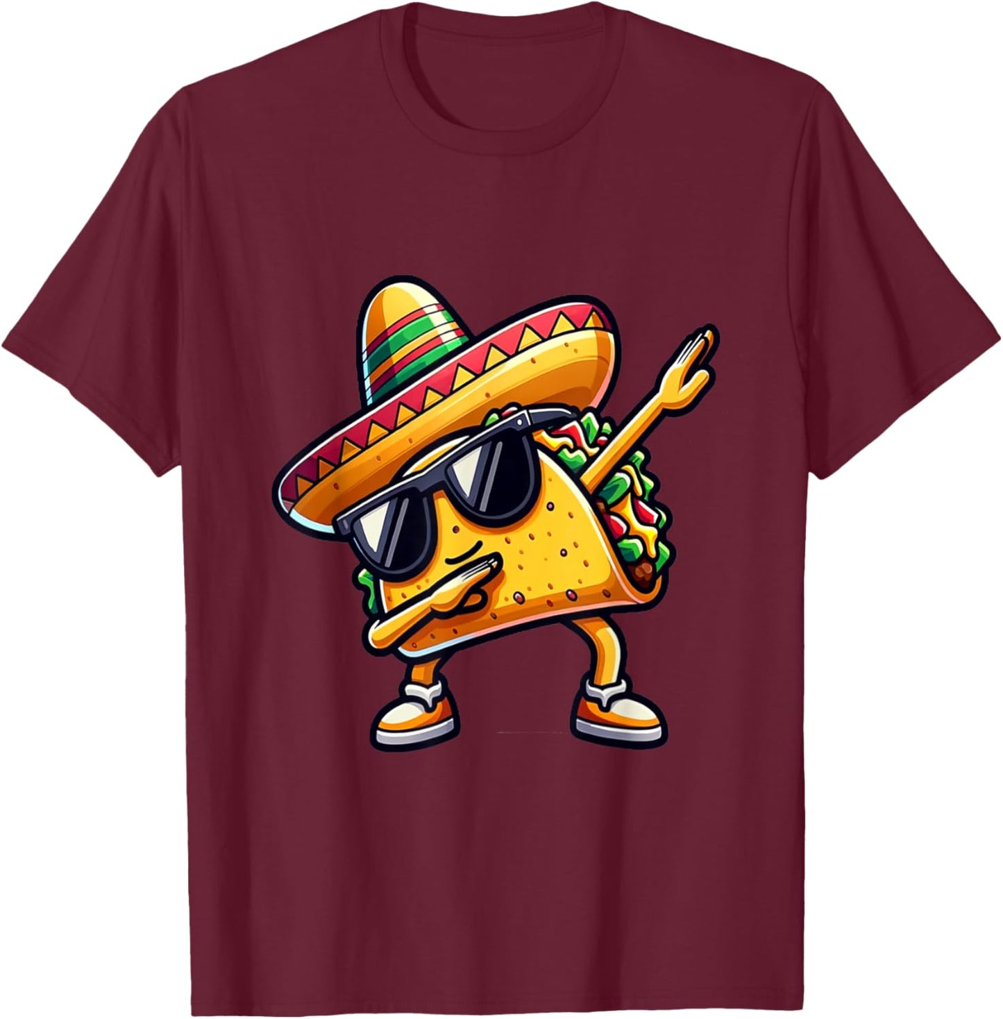 Mexican Food Dabbing Taco T-Shirt - T-Shirt | Maroon