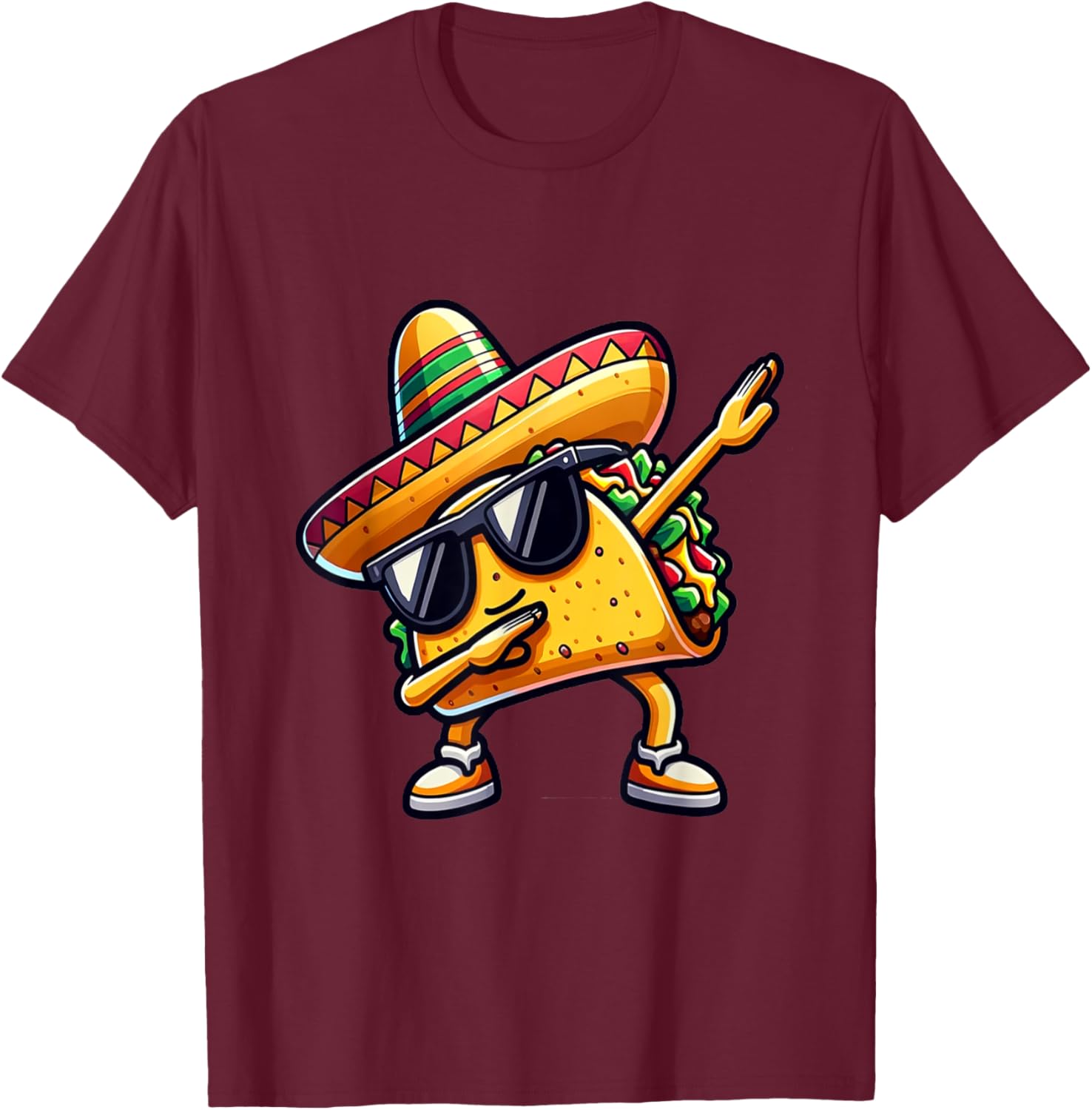Mexican Food Dabbing Taco T-Shirt - T-Shirt | Maroon