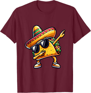 Mexican Food Dabbing Taco T-Shirt - T-Shirt | Maroon
