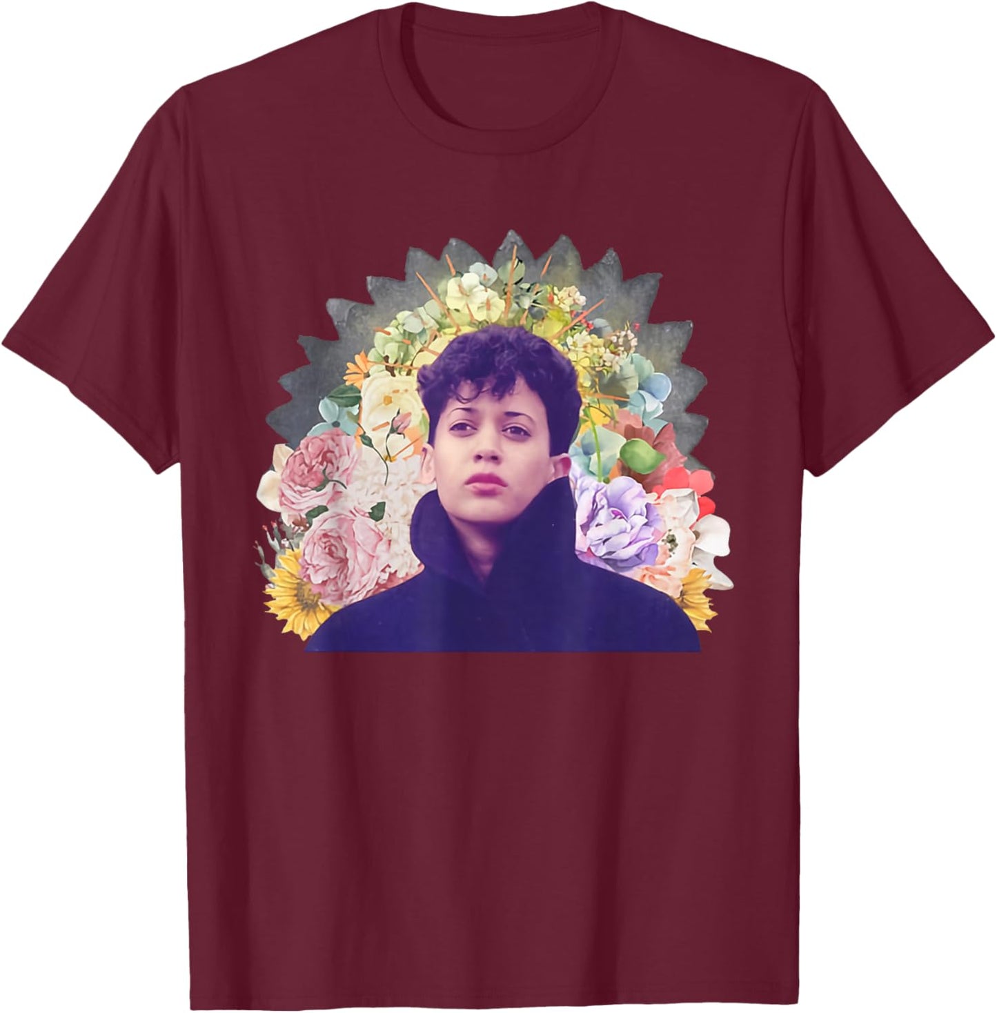 Retro Young Kamala Harris 80s Floral Photo 2024 Feminist T-Shirt - T-Shirt | Maroon