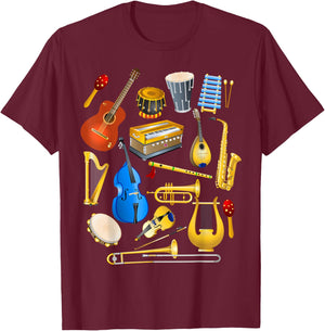 Cute Little Boys Musical Instruments Fans Funny Gift T-Shirt - T-Shirt | Maroon