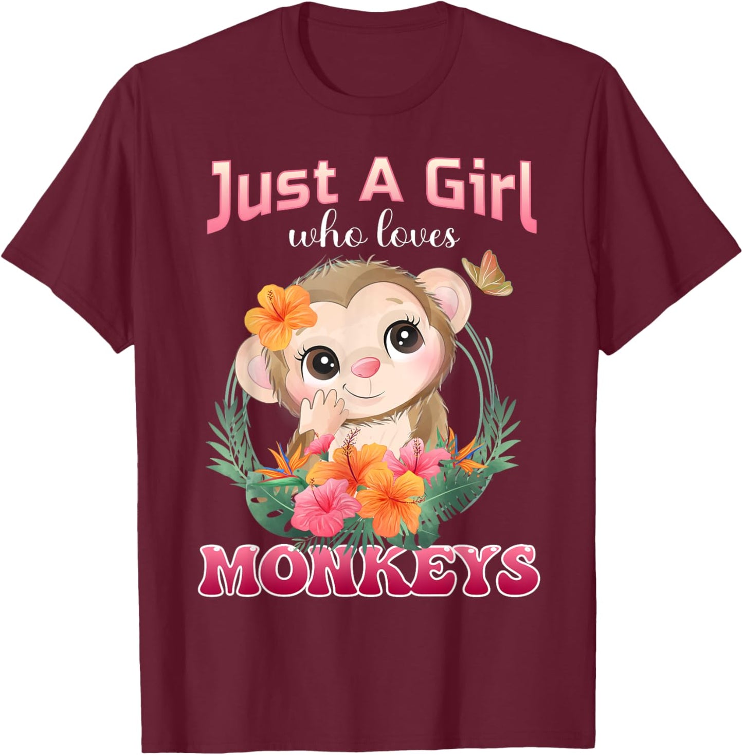 Just A Girl Who Loves Monkeys Monkey Kids T-Shirt - T-Shirt | Maroon