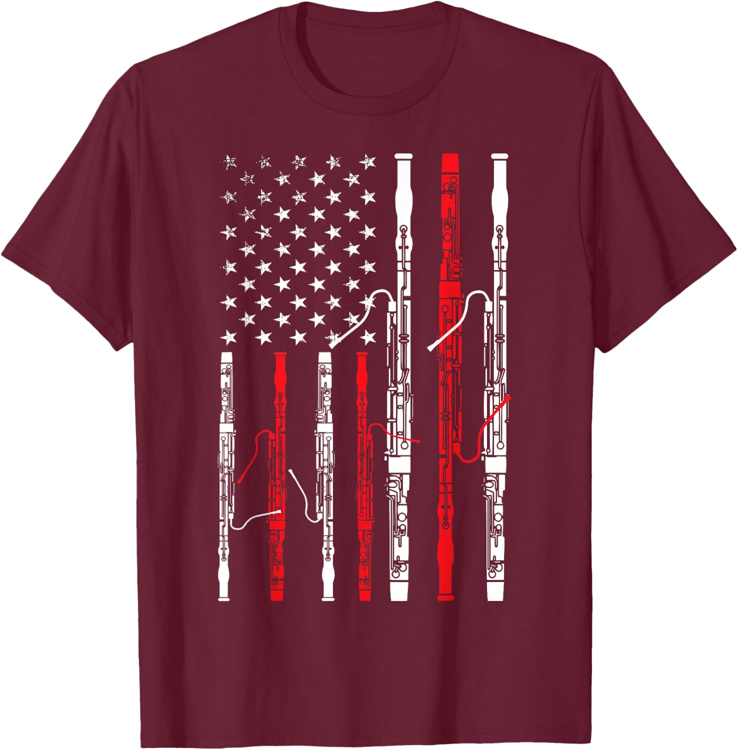 Bassoon American Flag 4th July Patriotic Music T-Shirt - T-Shirt | Maroon
