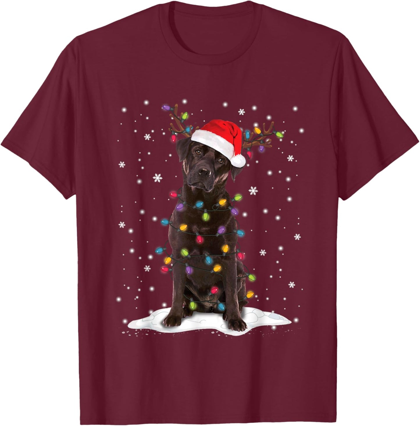 Chocolate Lab Labrador Christmas Tree Lights Pajama Dog Xmas T-Shirt - T-Shirt | Maroon