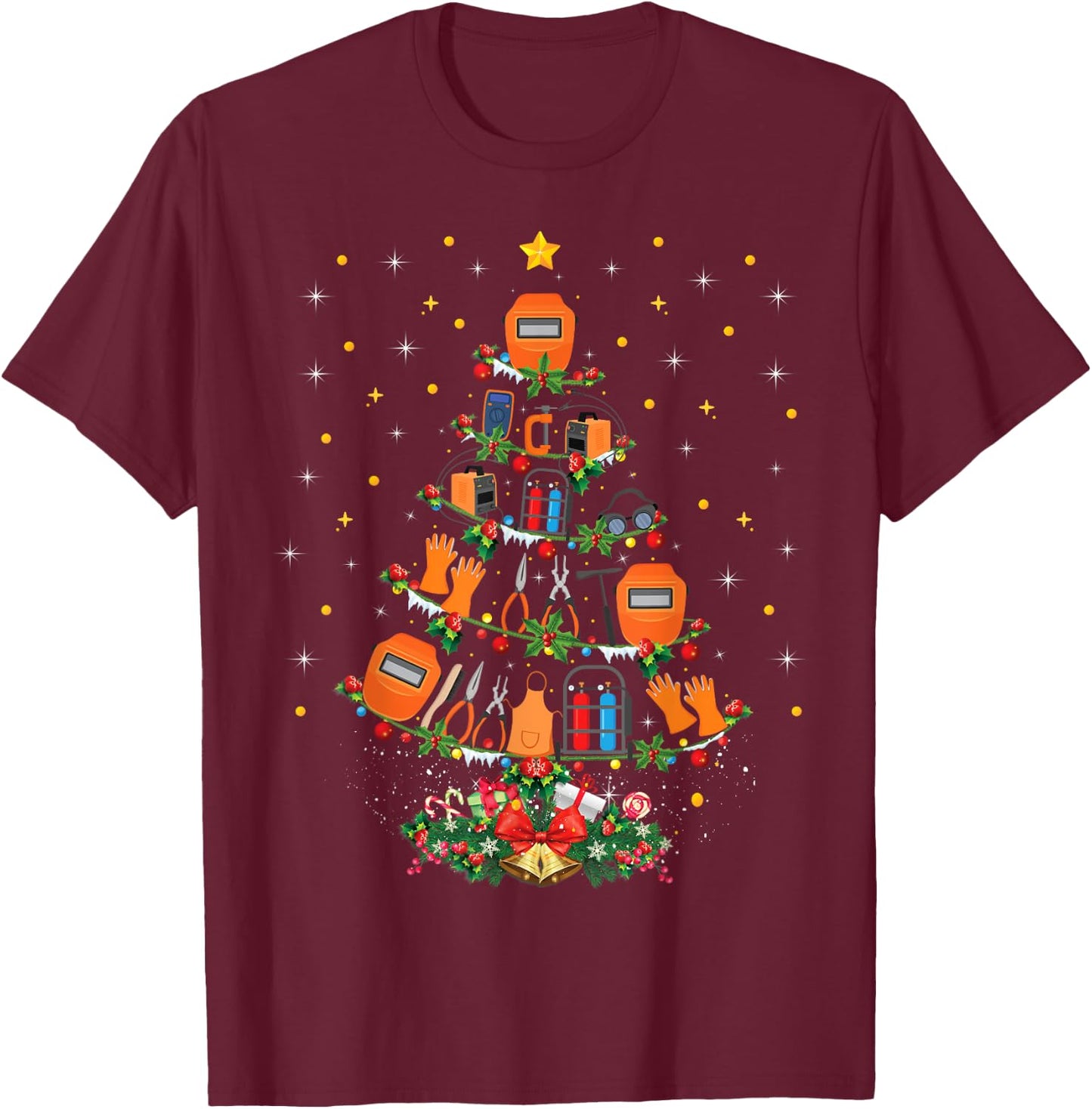 Funny Welder Tools Xmas Gift Ugly Welder Christmas Tree T-Shirt - T-Shirt | Maroon