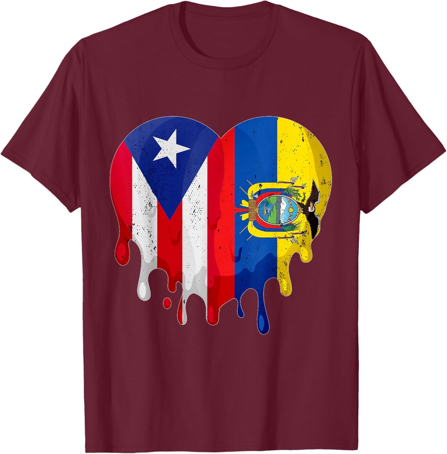 Puerto Rico Ecuador Flag Heart Citizen Grown Patriot Country T-Shirt - T-Shirt | Maroon