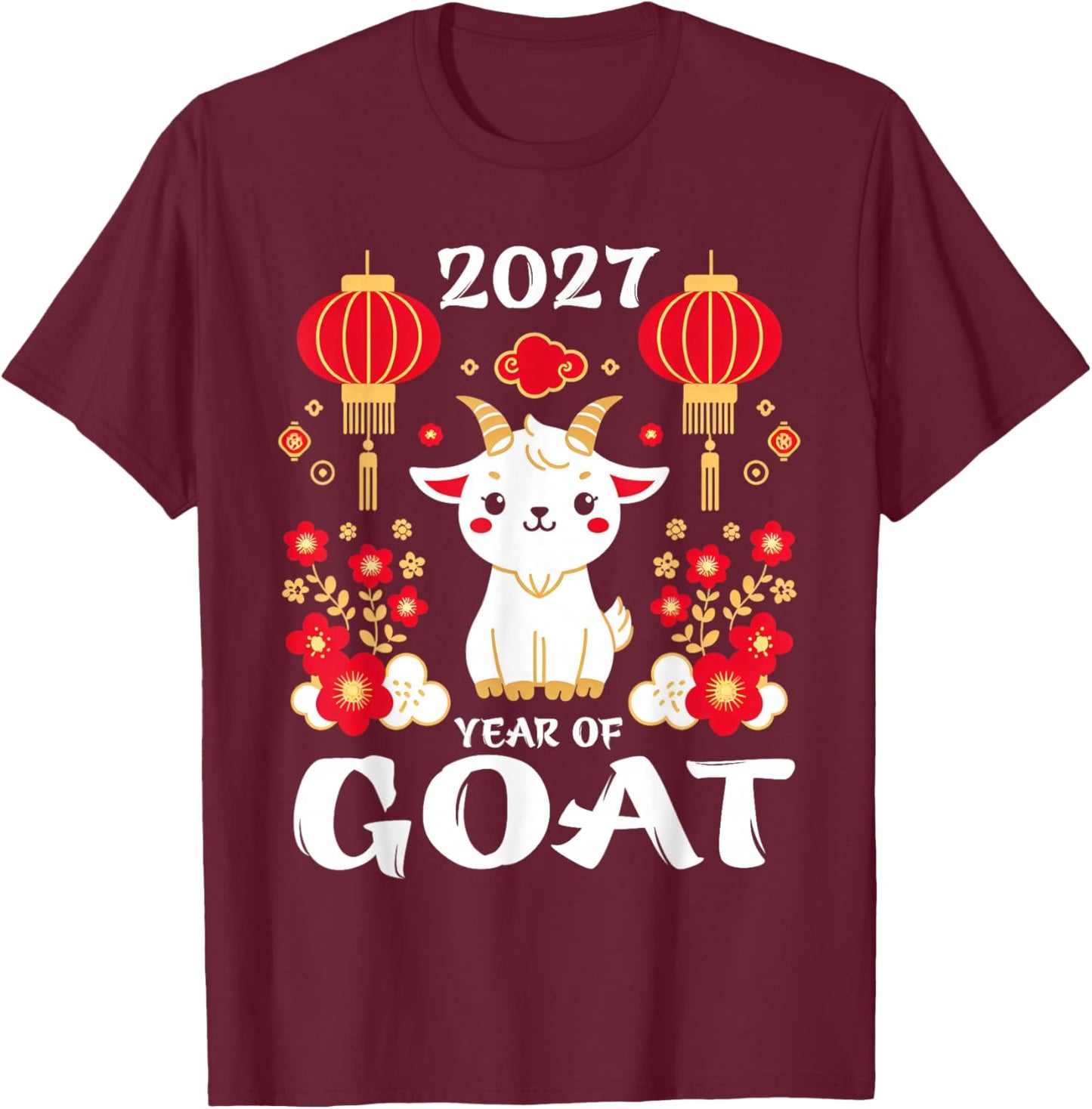 Chinese New Year 2027 Year of The Goat 2027 New Year Kids T-Shirt - T-Shirt | Maroon