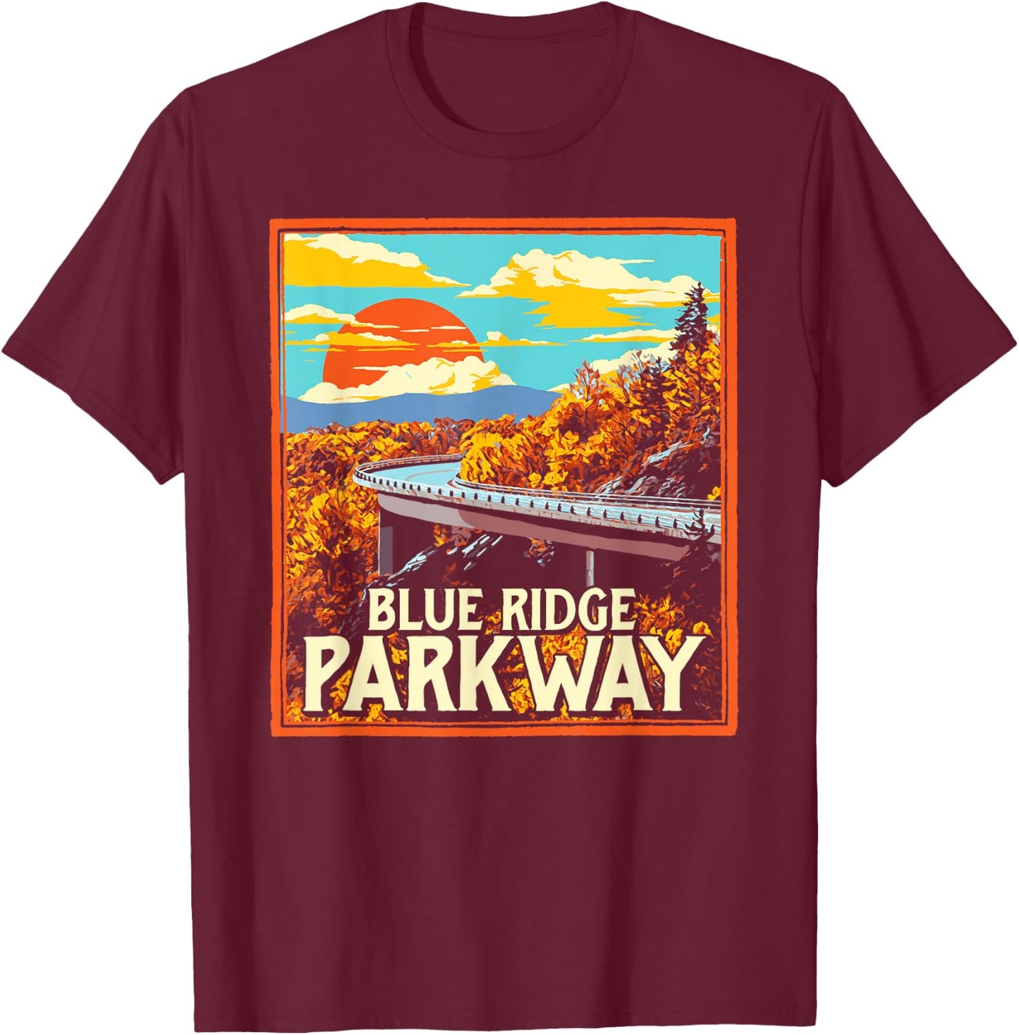Blue Ridge Parkway Vintage Poster Style Retro Graphic T-Shirt - T-Shirt | Maroon