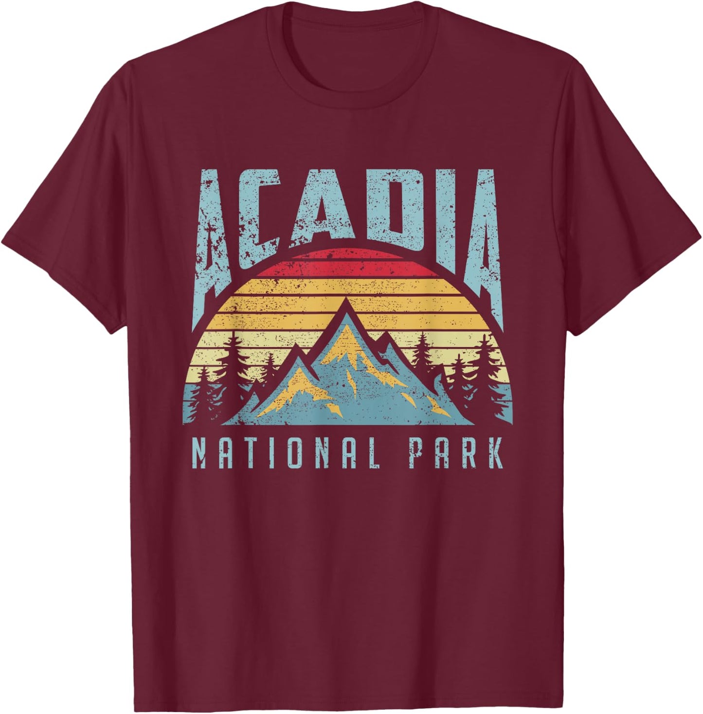 Acadia National Park Maine Mountains Retro T Shirt T-Shirt - T-Shirt | Maroon