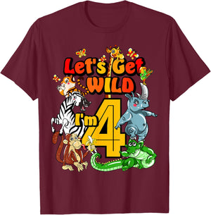 Kids 4 Year Old Zoo Birthday Shirt Safari Jungle Animal 4th T-Shirt - T-Shirt | Maroon