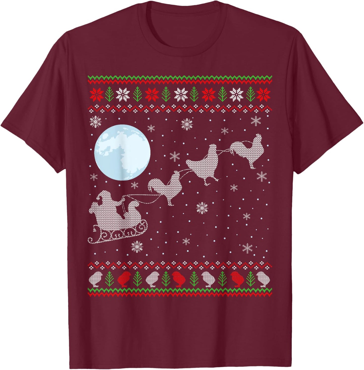 Ugly Chicken Xmas Gift Santa Riding Raindeer Chicken T-Shirt - T-Shirt | Maroon