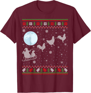 Ugly Chicken Xmas Gift Santa Riding Raindeer Chicken T-Shirt - T-Shirt | Maroon