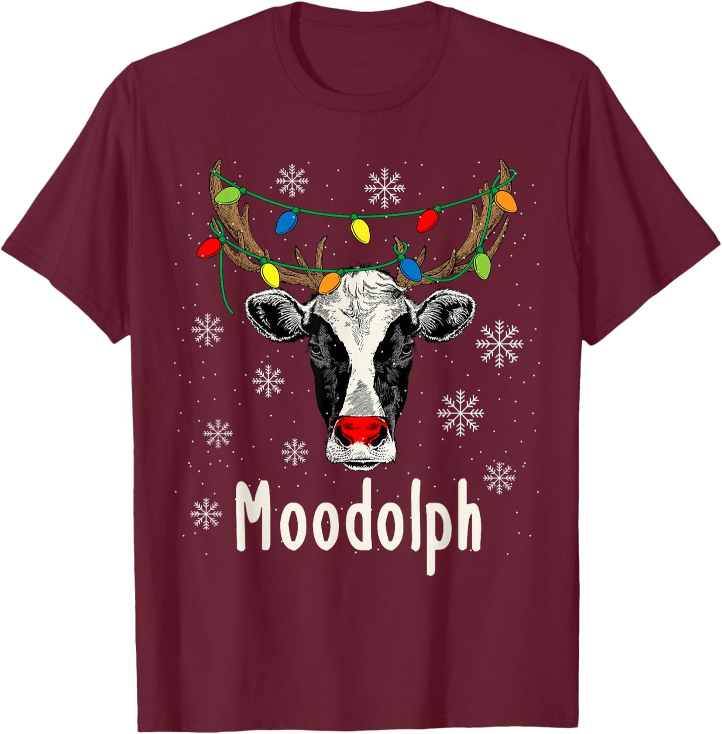 Funny Moodolph Ugly Christmas Cow Farmer Pun T-Shirt - T-Shirt | Maroon