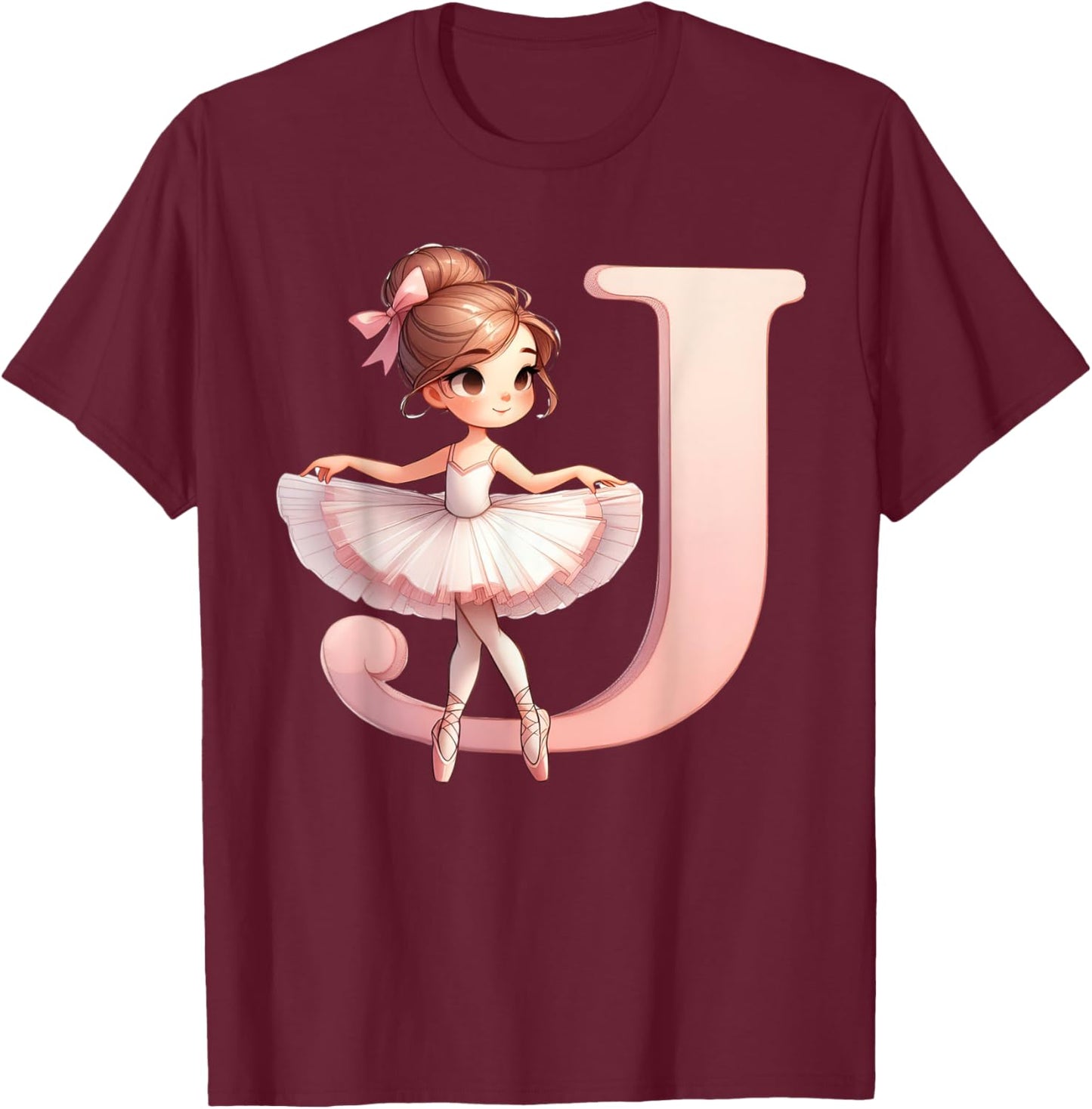 Ballerina Girl Dancing Name First Letter J Girly Tutu Ballet T-Shirt - T-Shirt | Maroon