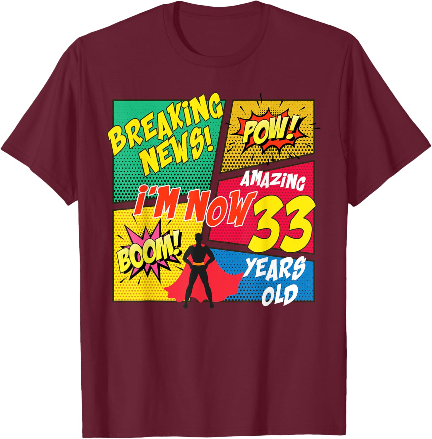 Funny Comics Lover I'm Now 33 Years Old Birthday Boy Girl T-Shirt - T-Shirt | Maroon