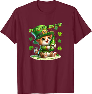 St. Patricks Day Irish Green St. Catricks Day Cats Shamrock T-Shirt - T-Shirt | Maroon
