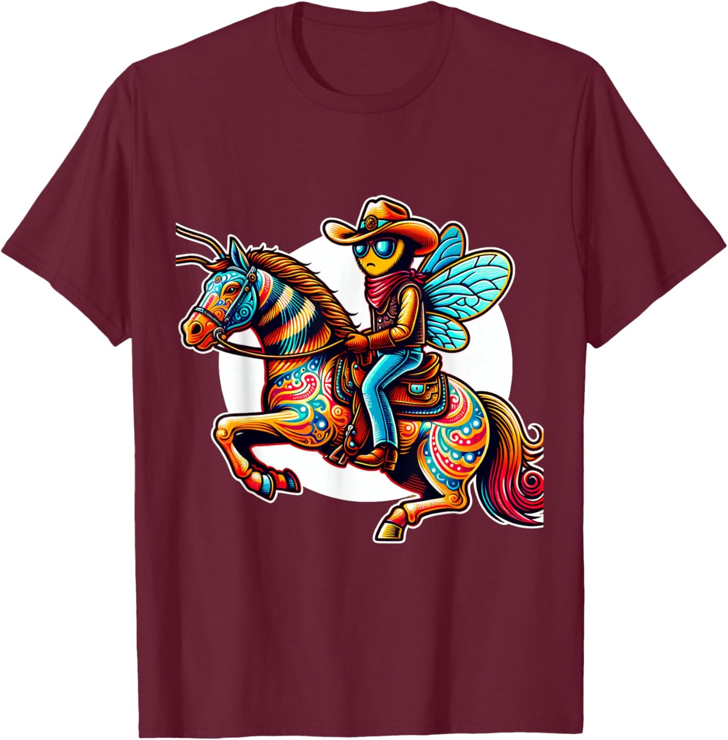 Bee Cowboy on Horse T-Shirt - T-Shirt | Maroon