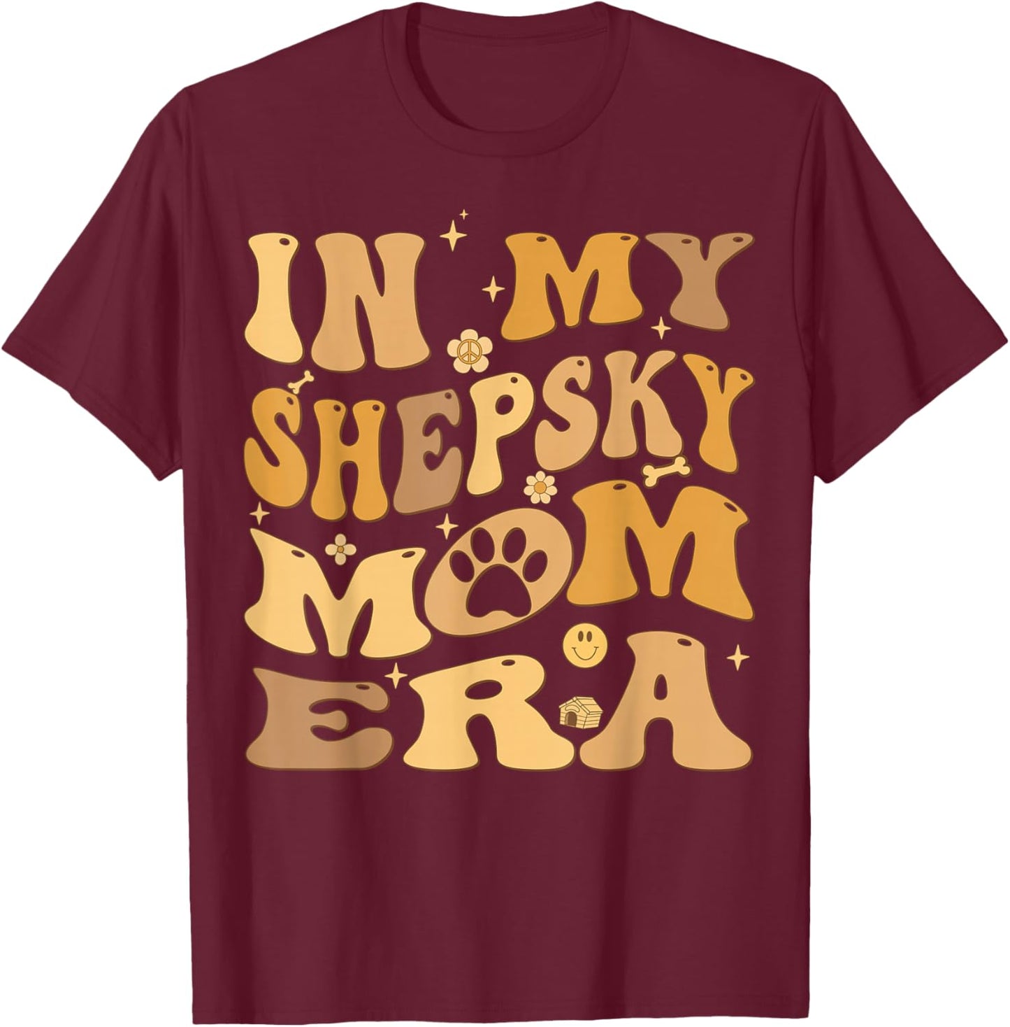 In My Shepsky Mom Era Groovy Gerberian Shepsky Dog T-Shirt - T-Shirt | Maroon