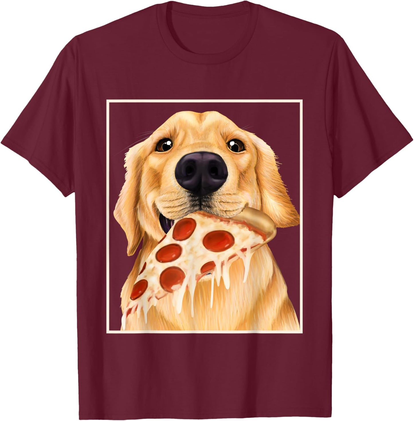 Golden Retriever eating pizza - dog with a slice of pizza T-Shirt - T-Shirt | Maroon