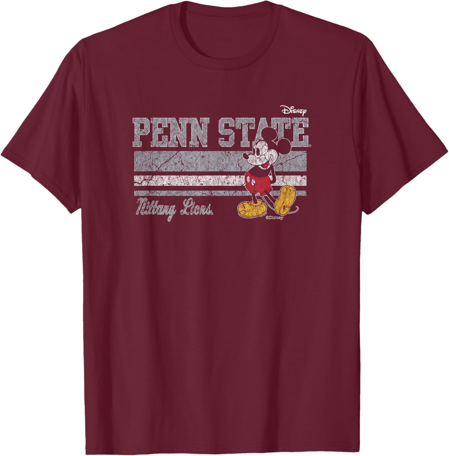 Penn State Nittany Lions Mickey Mouse Vintage Black T-Shirt - T-Shirt | Maroon