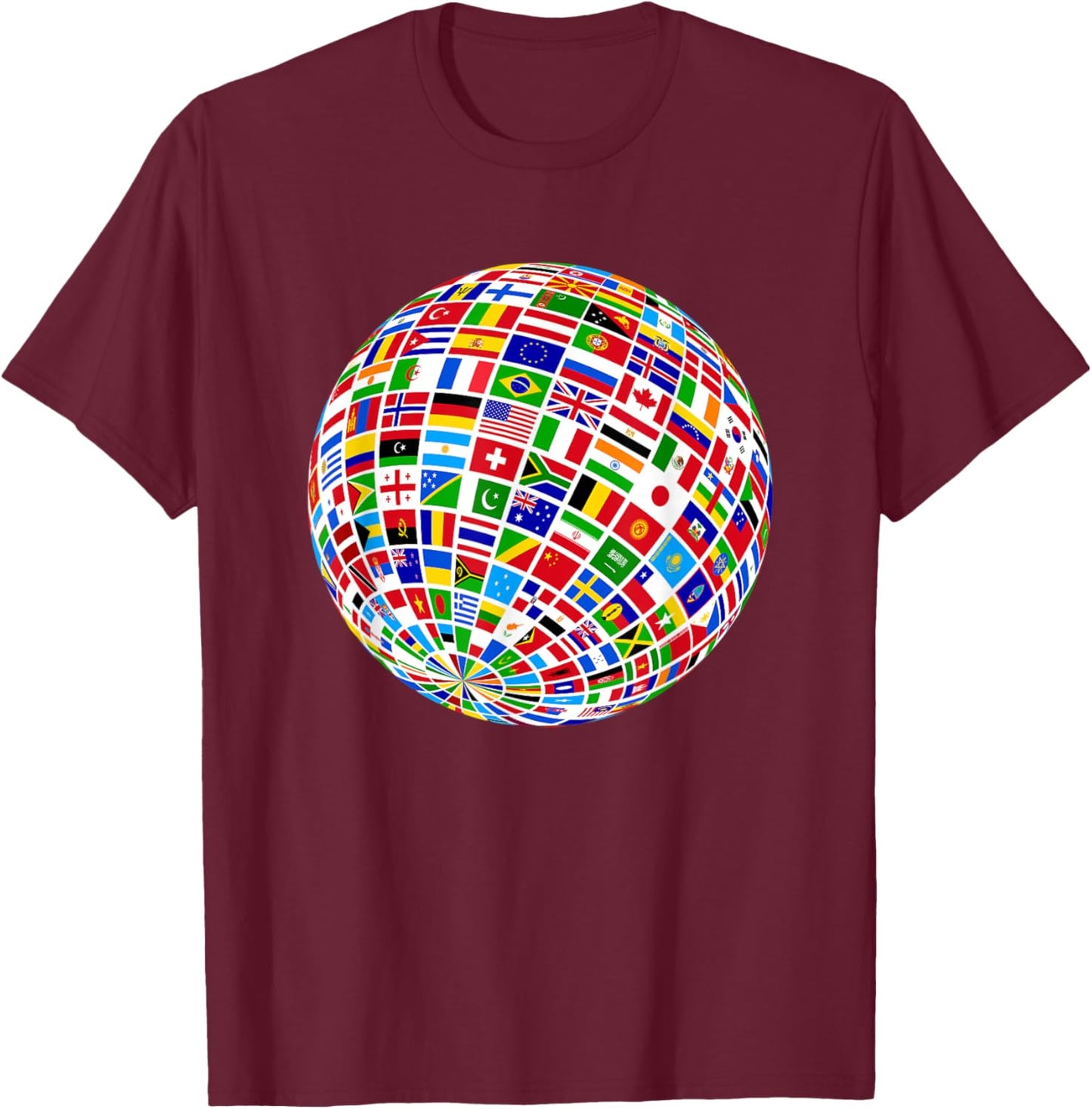 Cool Flags of The World Illustration Novelty Graphic Designs T-Shirt - T-Shirt | Maroon