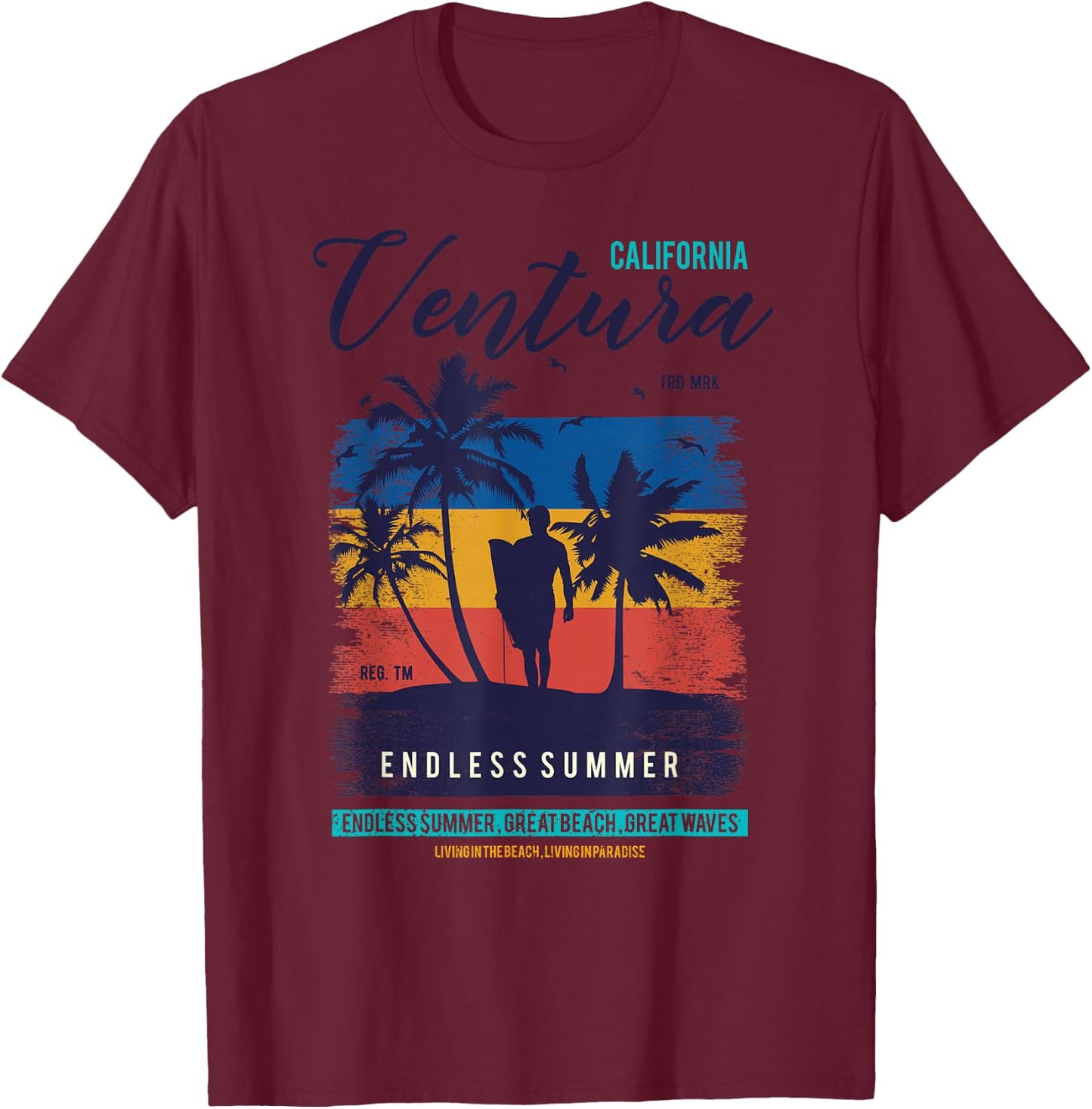 Retro California Ventura Beach Shirt - 70s 80s Ventura T-Shirt - T-Shirt | Maroon