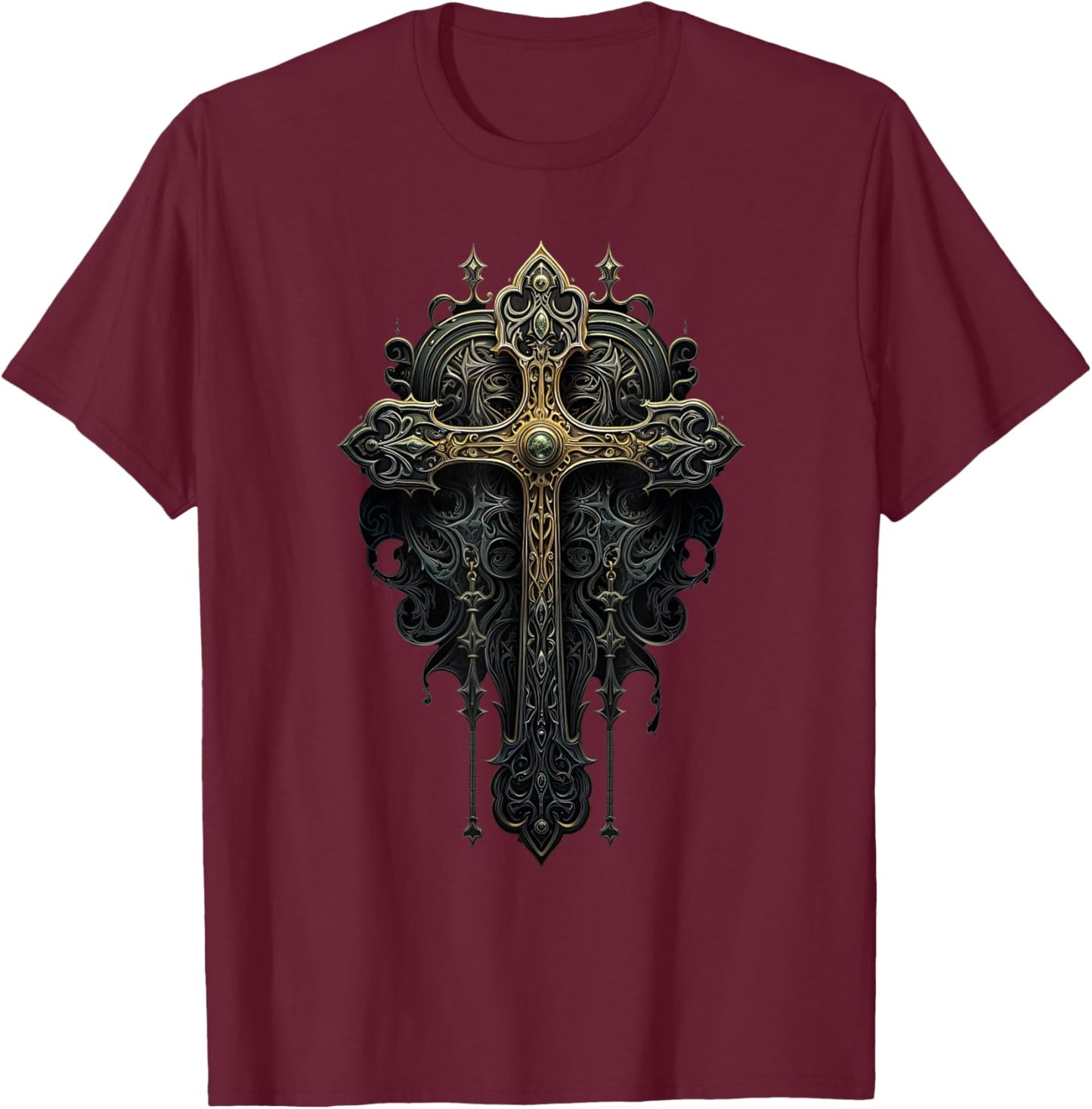 Gothic Cross Goths Design Filigree Victorian Cross T-Shirt - T-Shirt | Maroon