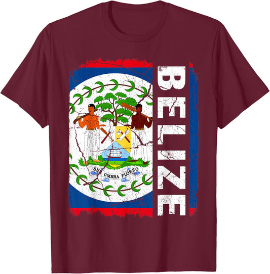 Vintage Belizean Flag Belize Pride Roots Heritage T-Shirt - T-Shirt | Maroon