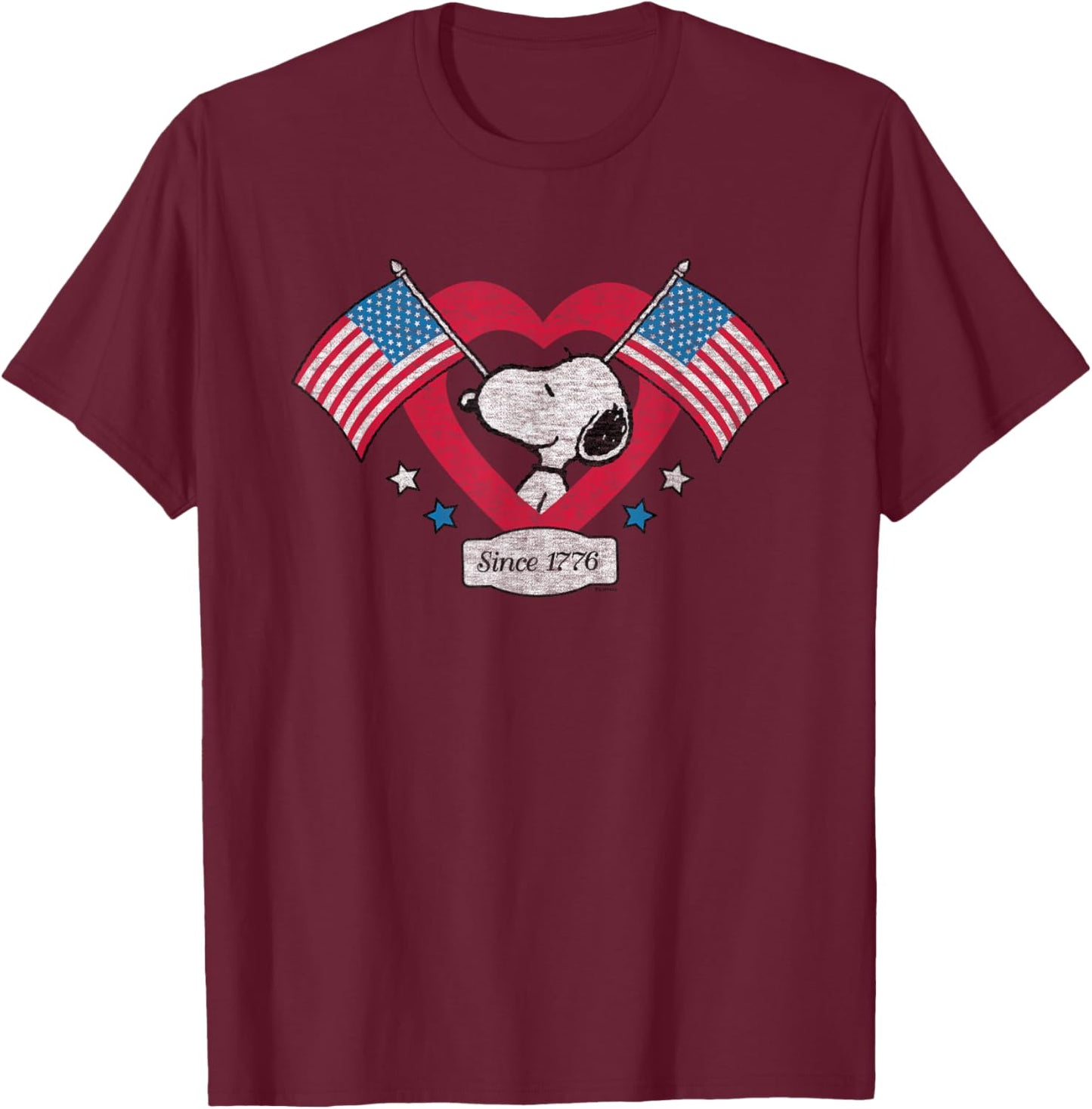 Peanuts - Snoopy Since 1776 Flag Heart T-Shirt - T-Shirt | Maroon