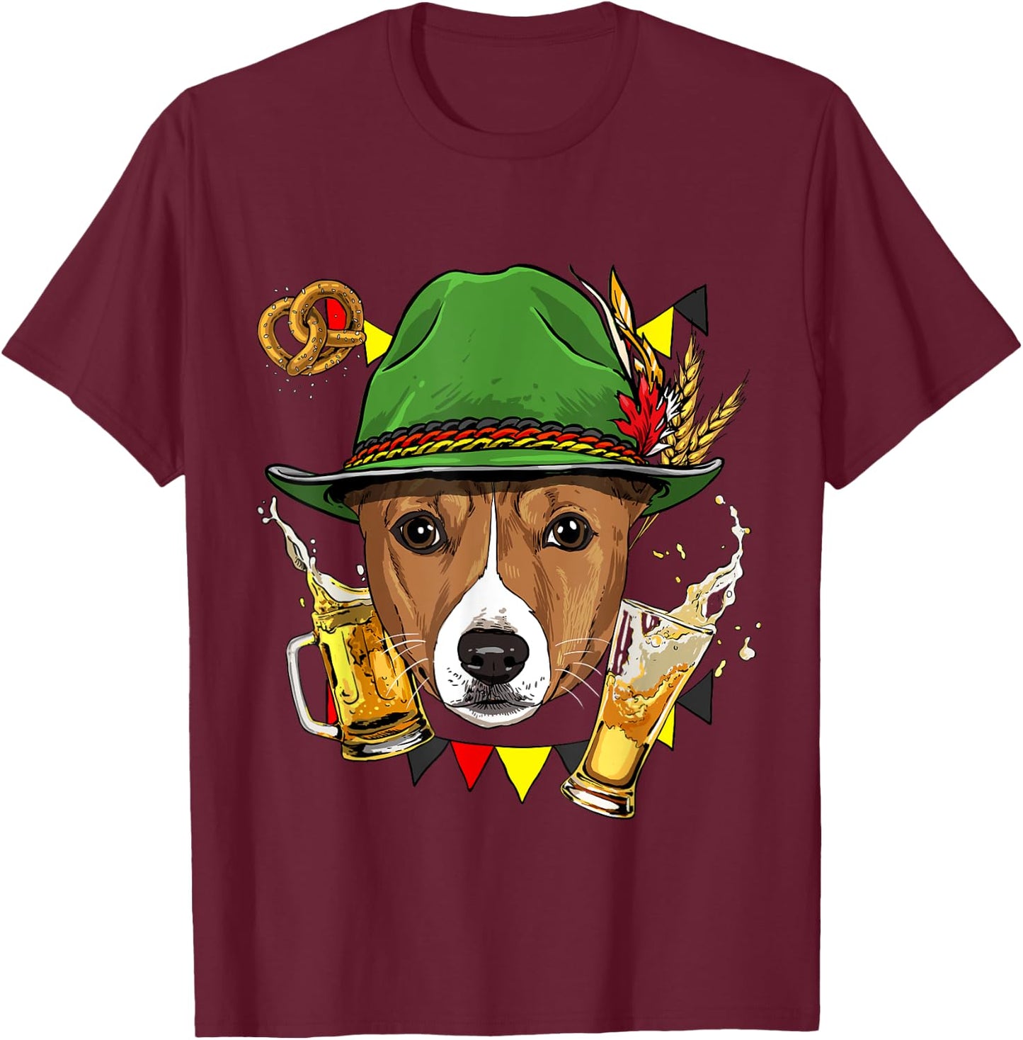 Basenji Oktoberfest Dog Lederhosen German Beer Fest T-Shirt - T-Shirt | Maroon
