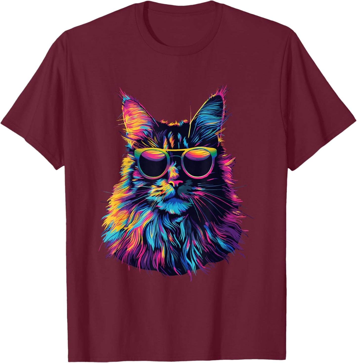 Maine Coon Cat Lovers Design Pop Art Funny Maine Coon Cat T-Shirt - T-Shirt | Maroon