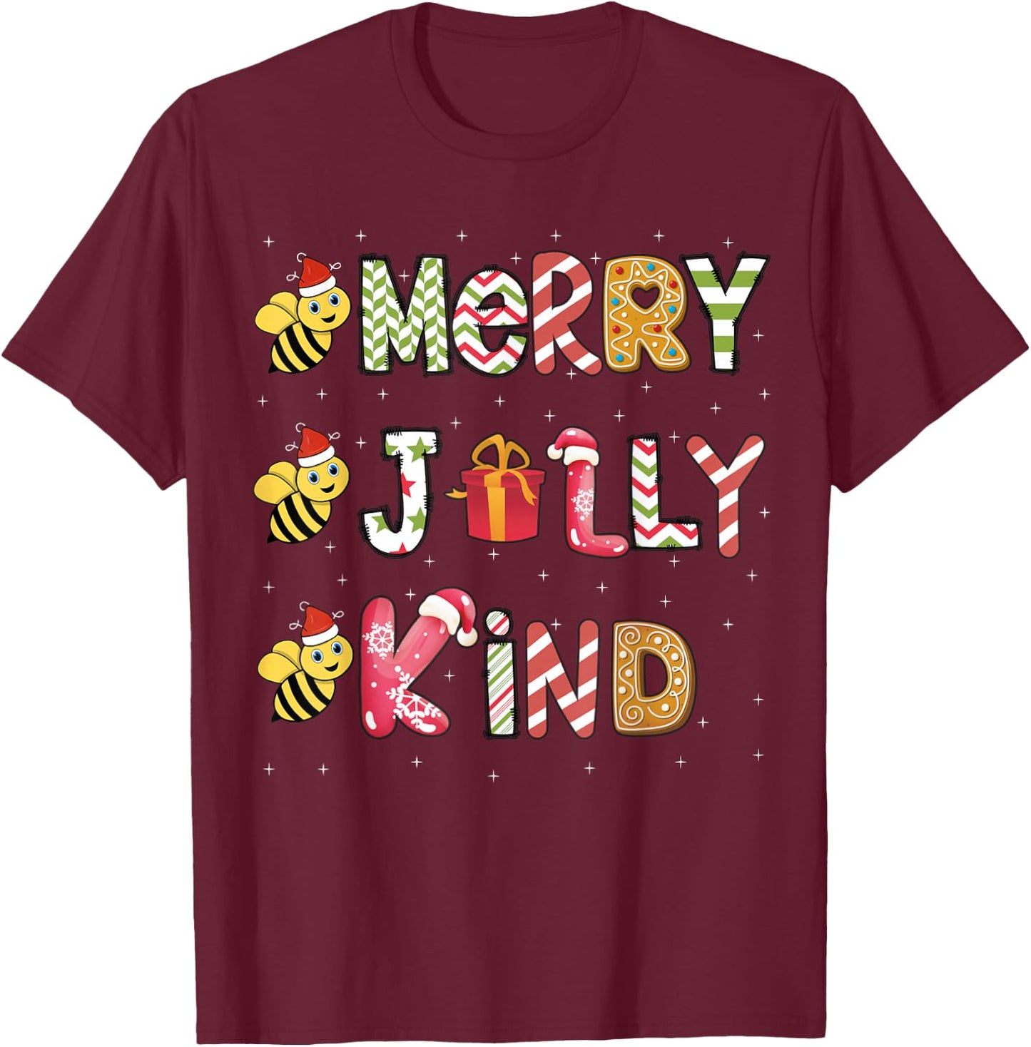 Bee Christmas Teacher Xmas - Be Merry Be Jolly Be Kind T-Shirt - T-Shirt | Maroon