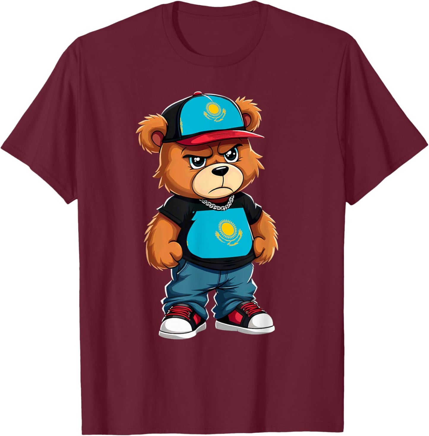Kazakh Flag Teddy Bear Kazakhstan Hip Hop T-Shirt - T-Shirt | Maroon
