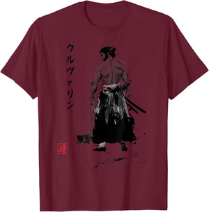 Immortal Samurai Wolf sumi-e T-Shirt - T-Shirt | Maroon
