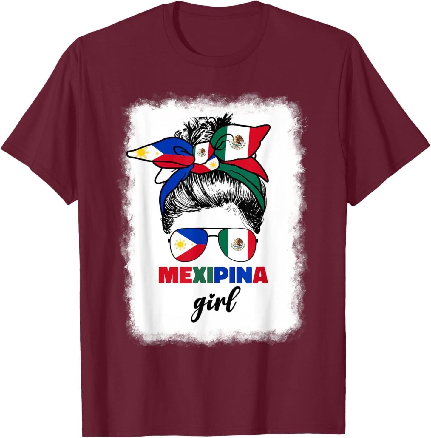 Mexipina Girl Half Mexican And Filipino Mexico Flag Women T-Shirt - T-Shirt | Maroon