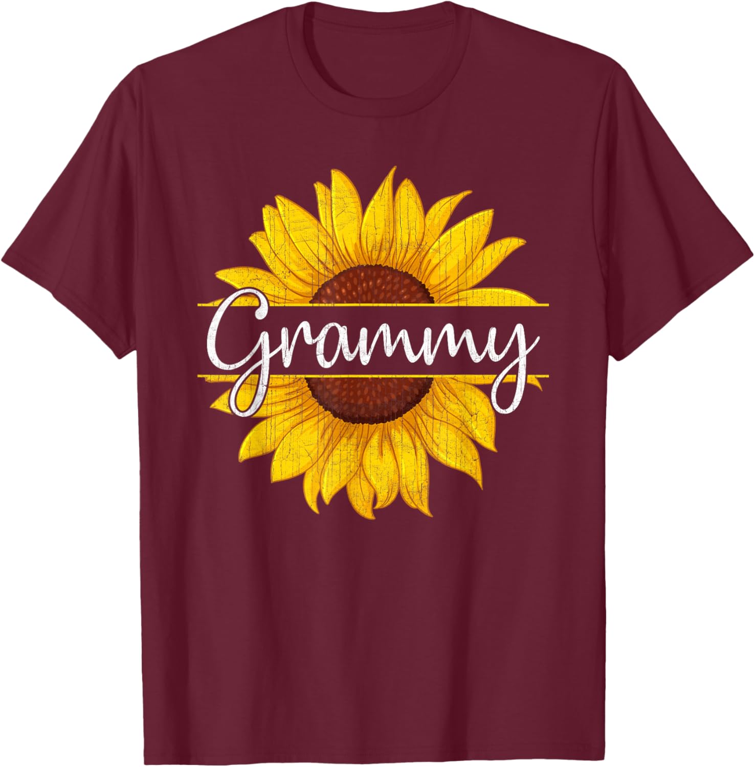 Summer Vintage Yellow Sunflower Graphic Sunflower Grammy T-Shirt - T-Shirt | Maroon