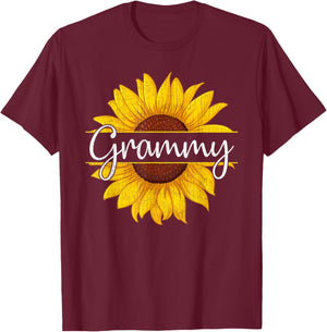 Summer Vintage Yellow Sunflower Graphic Sunflower Grammy T-Shirt - T-Shirt | Maroon