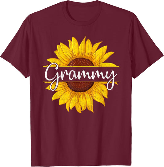 Summer Vintage Yellow Sunflower Graphic Sunflower Grammy T-Shirt - T-Shirt | Maroon