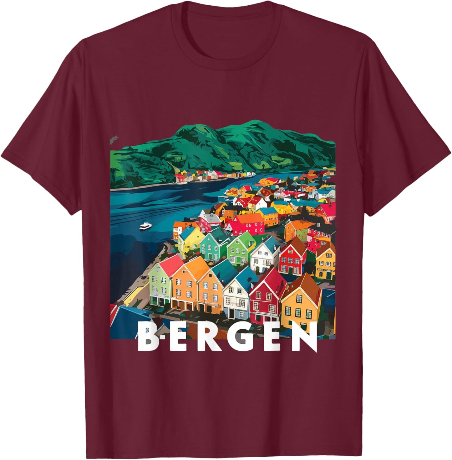 Harbor City Norway Bergen House Costume Fjords of Norway T-Shirt - T-Shirt | Maroon