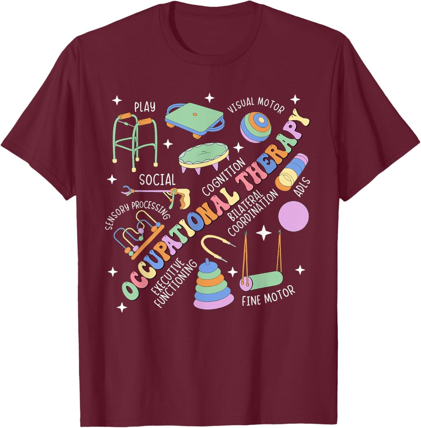 Groovy Occupational Therapy OT Month Therapist Assistant OTA T-Shirt - T-Shirt | Maroon