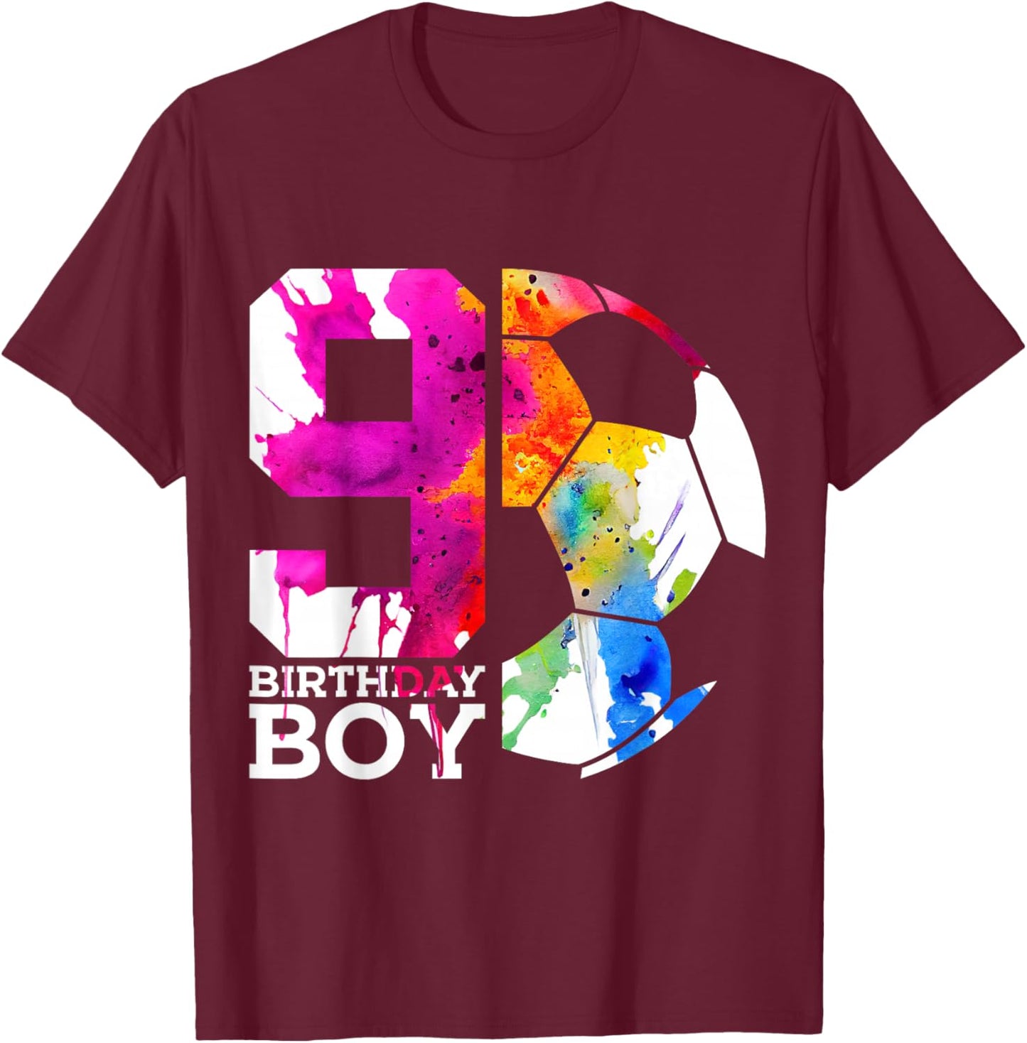 9 Birthday Boy Soccer 9th Birthday T-Shirt - T-Shirt | Maroon
