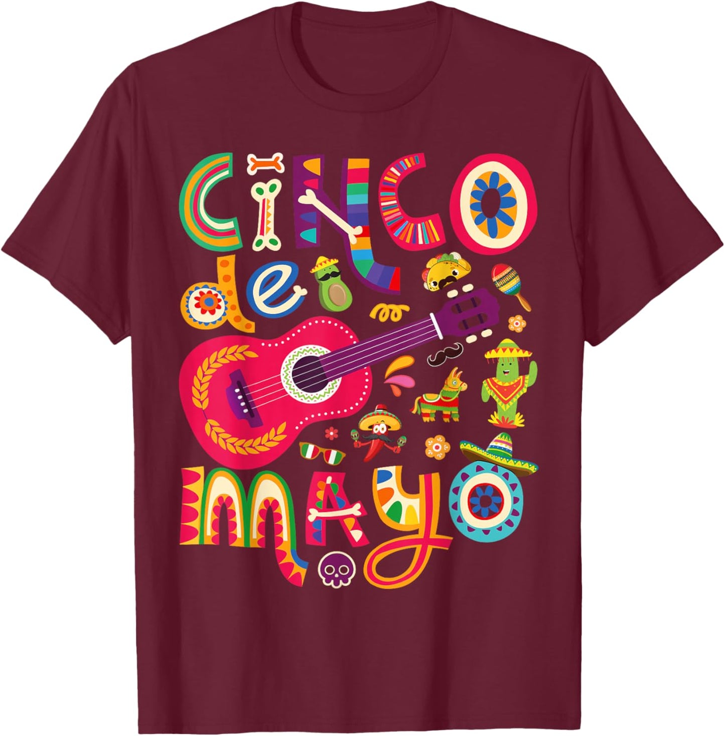 Cinco de Mayo , Mexican Taco Guitar Fiesta Cinco de Mayo T-Shirt - T-Shirt | Maroon