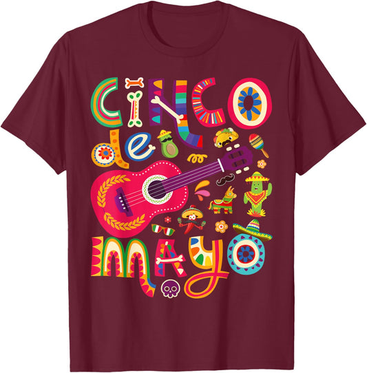 Cinco de Mayo , Mexican Taco Guitar Fiesta Cinco de Mayo T-Shirt - T-Shirt | Maroon