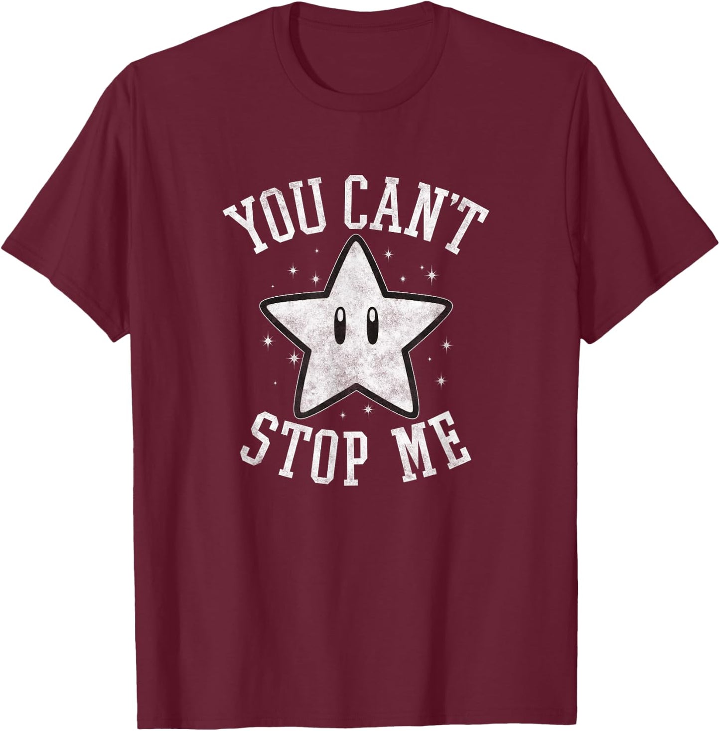 Super Mario Super Star You Can't Stop Me Faded Nintendo Icon T-Shirt - T-Shirt | Maroon