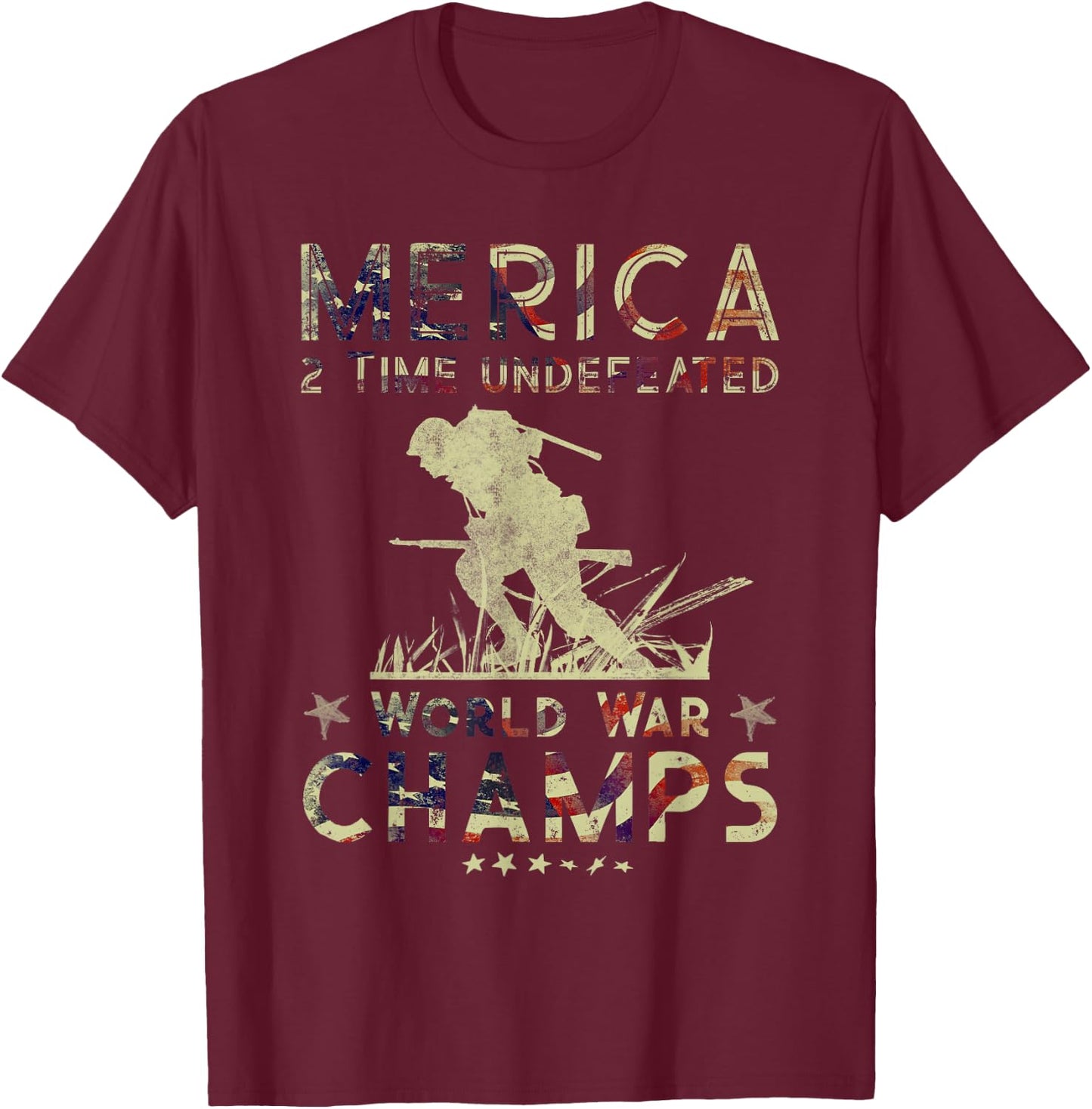 Merica 2 Time Undefeated World War Champs T-Shirt - T-Shirt | Maroon