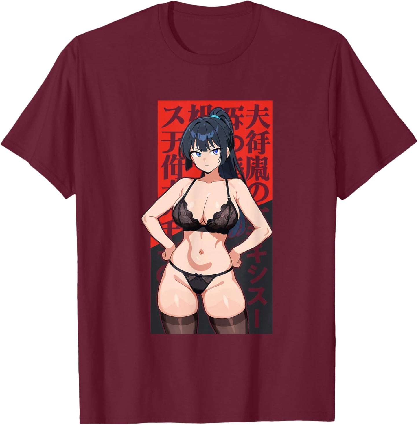 Waifu Sexy Anime Mädchen Bikini Strand Mädchen Manga Japanischer Stil T-Shirt - T-Shirt | Maroon
